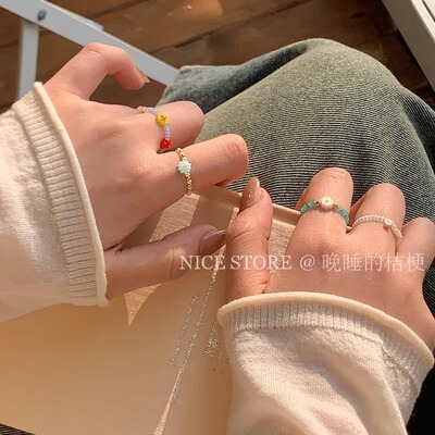 晚睡的桔梗I串珠花花戒指