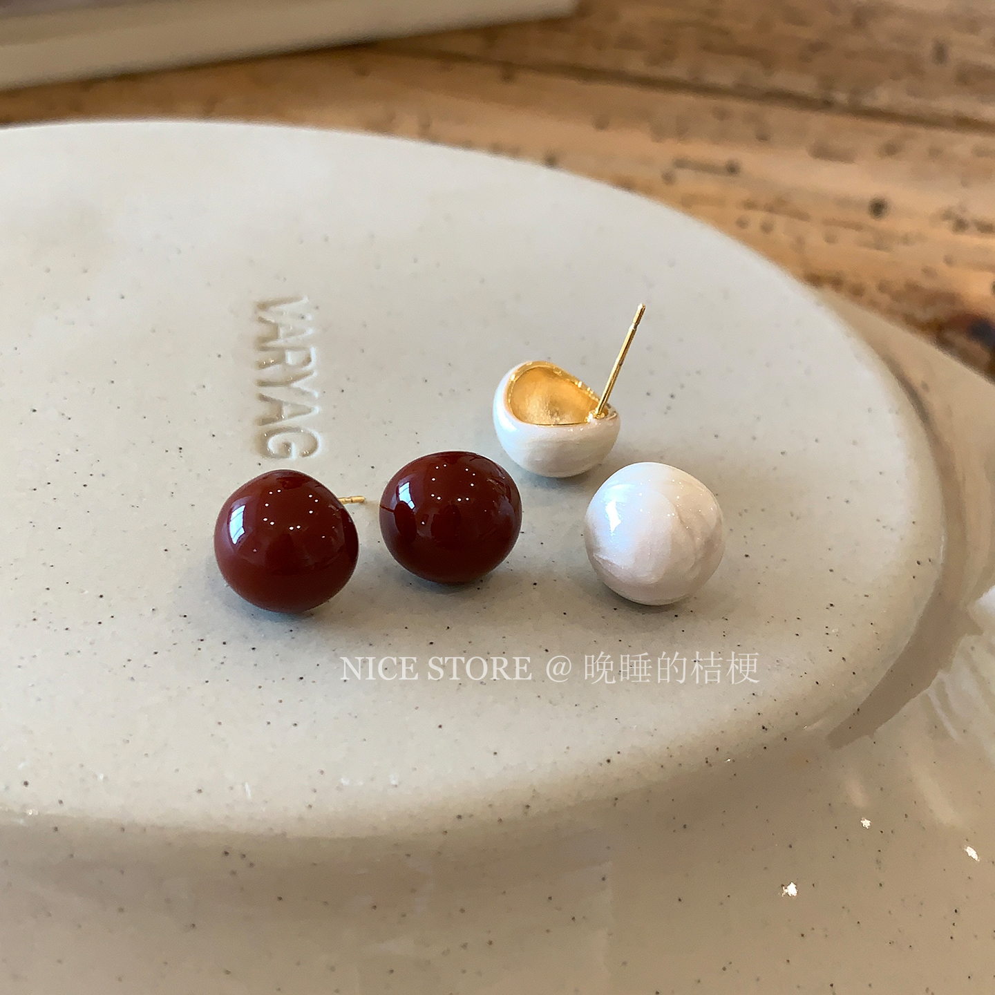 晚睡的桔梗I珐琅小半球耳钉