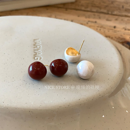 晚睡的桔梗I珐琅小半球耳钉