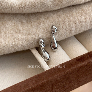 晚睡的桔梗「缓存浪漫」极简风两戴水滴耳环小众高级精致百搭耳饰