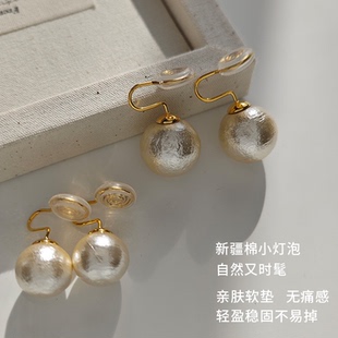 晚睡的桔梗「MONA」同款法式棉花珍珠蚊香盘无耳洞耳夹ins耳饰女