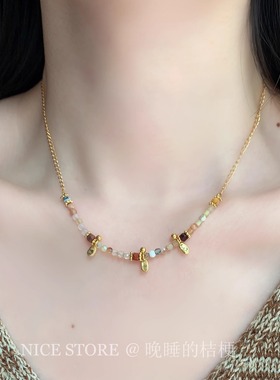 晚睡的桔梗「渐色」高级感轻奢天然石可爱勺子项链复古气质锁骨链