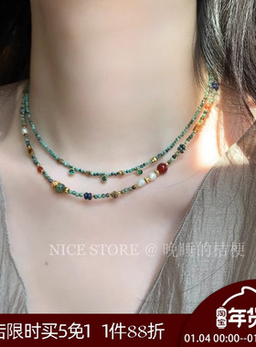 晚睡的桔梗I绿色系天然石项链