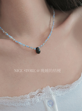 晚睡的桔梗｜蓝色贝壳串珠项链