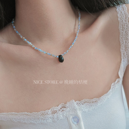 晚睡的桔梗｜蓝色贝壳串珠项链
