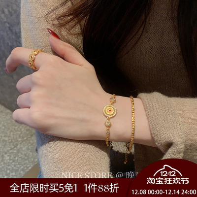 晚睡的桔梗「岁岁平安」古法拉丝镶钻如意平安扣手链新中式手饰