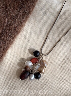 晚睡的桔梗「丘果」春秋复古天然石串珠毛衣链女新中式高级项链