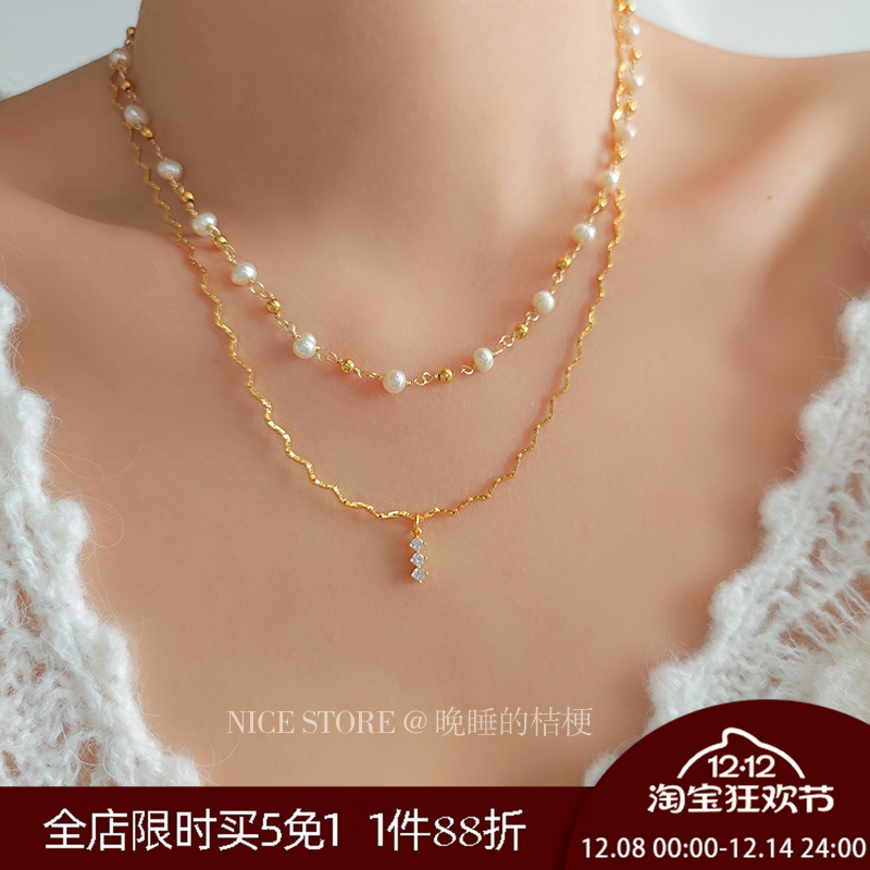 晚睡的桔梗｜叠戴珍珠项链