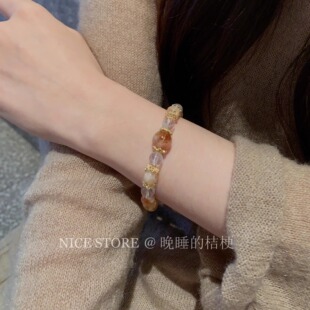 晚睡的桔梗「招财小黄」天然黄水晶手链女招财转运黄发晶中式手串