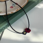 晚睡 串珠花朵项链丝绒春秋锁骨链 桔梗「月下爱丽丝」姜妍同款