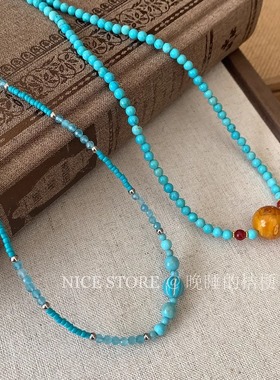 五折清仓「开罗河」新中式复古仿蜜蜡绿松玛瑙项链民族颈链