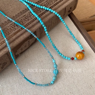五折清仓「开罗河」新中式复古仿蜜蜡绿松玛瑙项链民族颈链