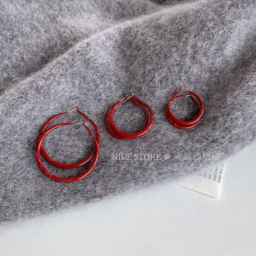 晚睡的桔梗I滴釉素圈耳环