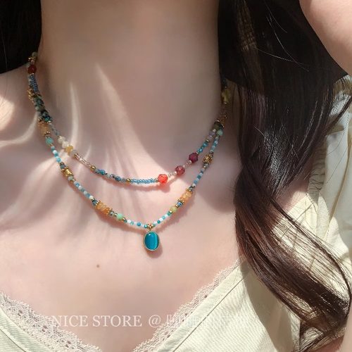 晚睡的桔梗I天然石串珠项链