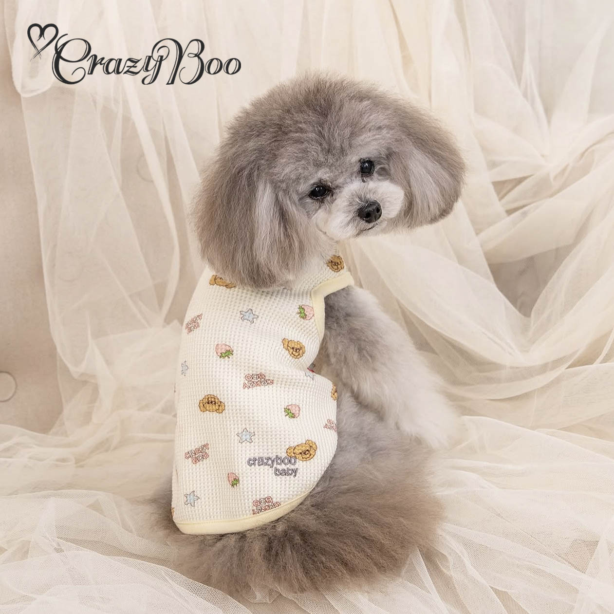 可吉步baby日本宠物服装幼犬 小熊草莓背心 小奶狗亲肤温柔满月礼
