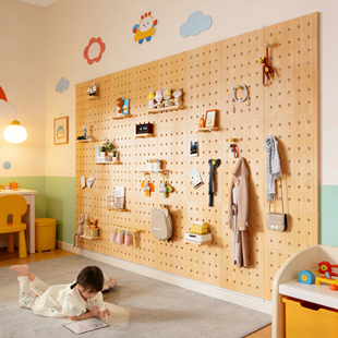 洞洞板置物架实木定制入户玄关隔板墙上展示架客厅装饰挂板收纳架