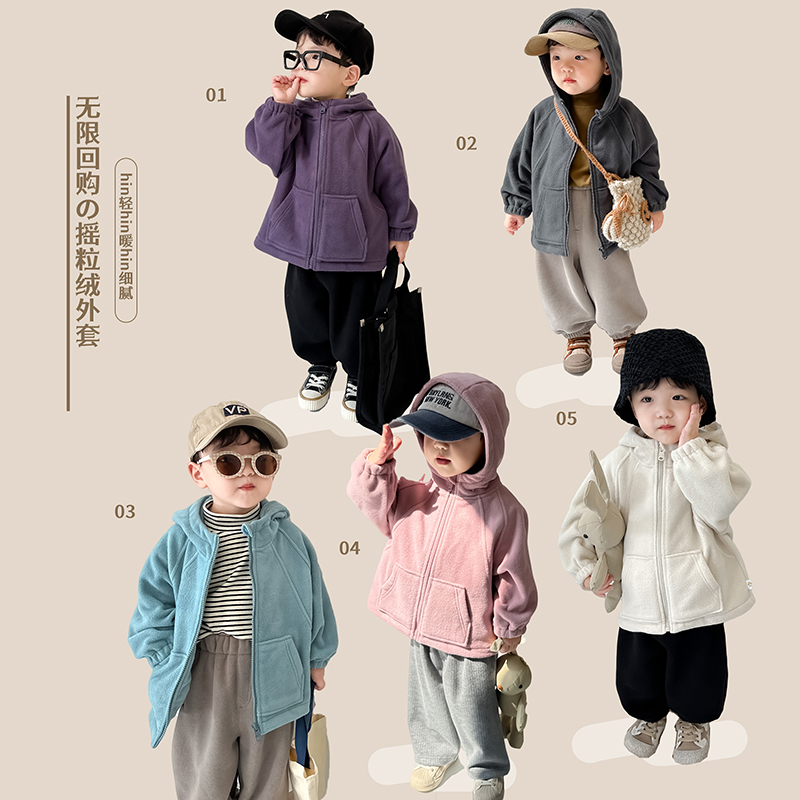 阿小轩双面摇粒绒连帽拉链外套