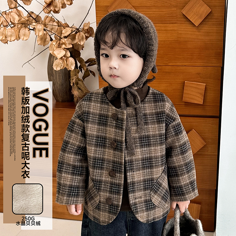 10月23【毛呢格】儿童韩版加绒毛呢外套复古小圆领呢大衣