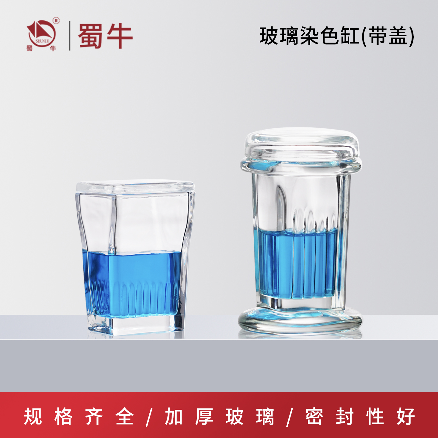 玻璃染色缸塑料染色缸含架带盖圆形标本缸高盖染色架不锈钢染色架
