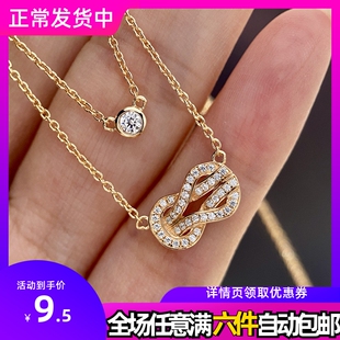 8字无限双层叠带镀18k黄金马蹄扣项链女银锁骨链潮锁骨链网红坠子