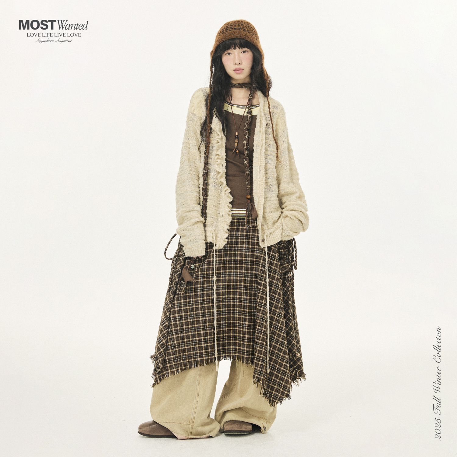 mostwanted羊毛亚麻圈圈纱混纺荷叶边毛衣开衫外套女2025秋季新款