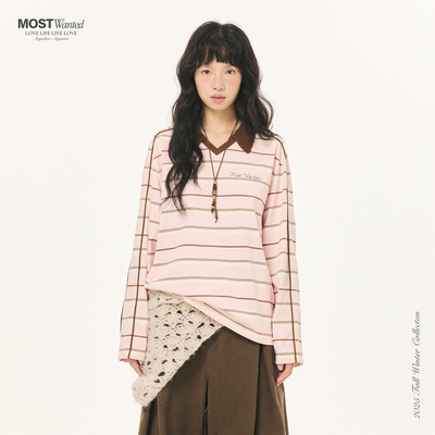 mostwanted镂空V领撞色长袖条纹针织polo衫2026春季新款上衣