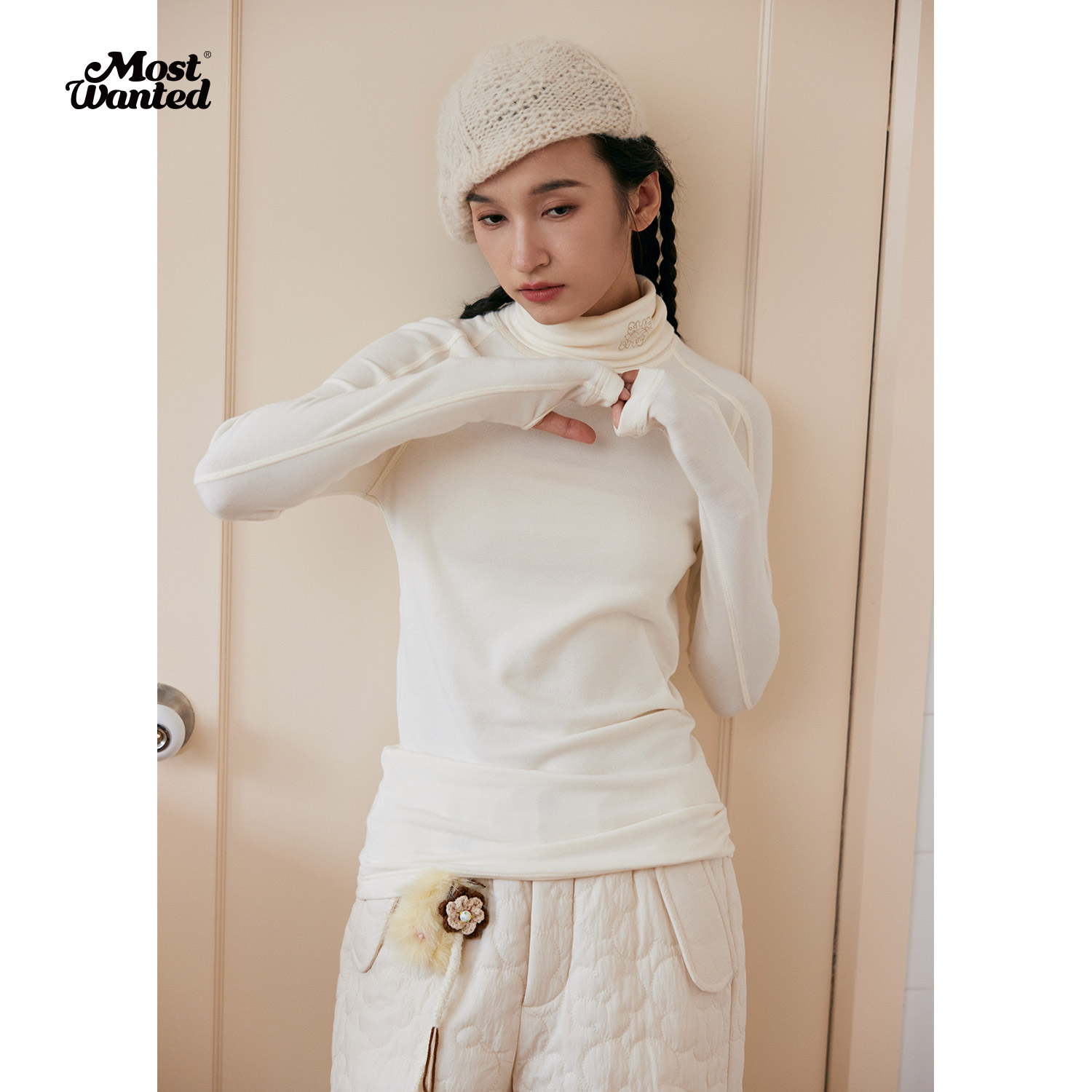 mostwanted 基础高领磨毛针织打底衫女内搭可外穿春款通勤