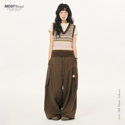 mostwanted圈圈纱撞色条纹毛织V领背心女2026春季新款