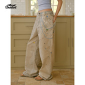 百搭假日风海洋裤 mostwanted 珍珠蕾丝冷转移印花牛仔裤 链2026春