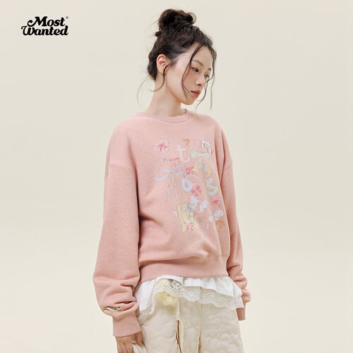 MostWanted串珠手绘蝴蝶结圆领卫衣女春秋新款外套