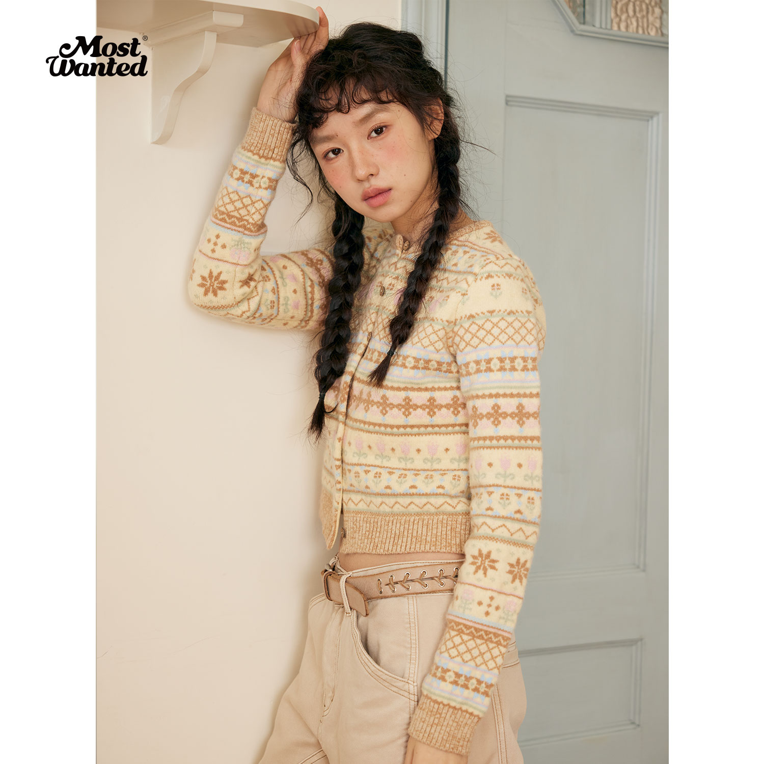 mostwanted 费尔岛毛衣女款新款春季提花针织开衫加厚外套