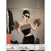 姐系贵感套装 女2025冬季 新款 福尔尼斯悦 丝绒抹胸上衣裤 子两件套