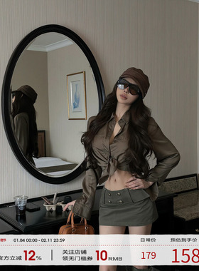 FORNIS 港风复古翻领衬衫收腰包臀短裙套装F25Y30006+F25Q30007