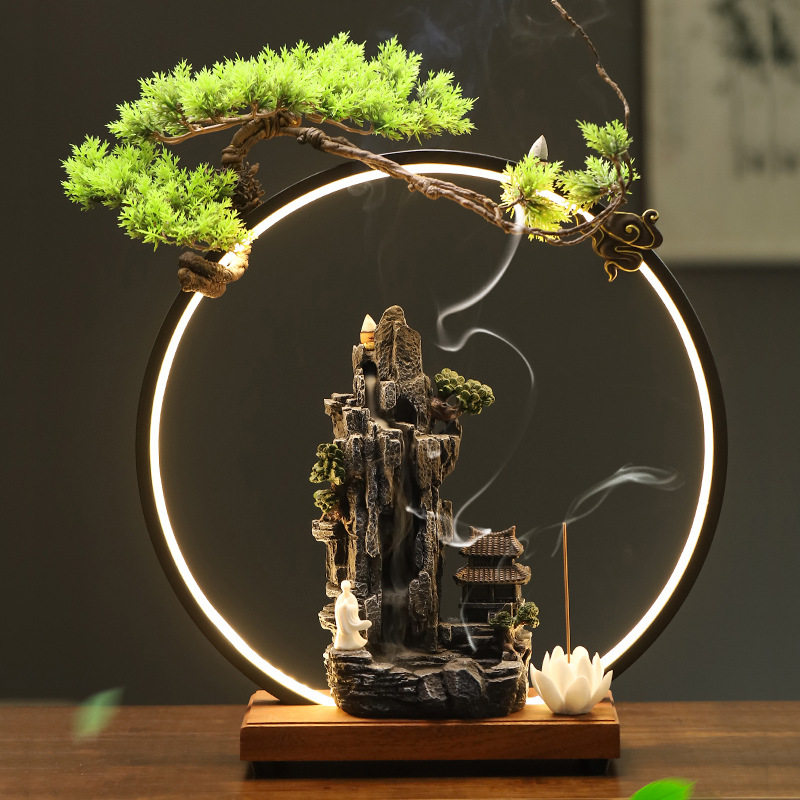 倒流香炉高山流水创意灯圈摆件檀茶道/香炉