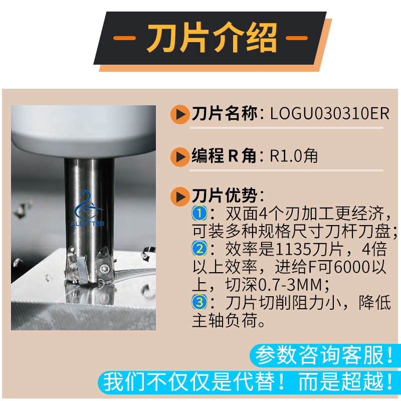 LOGU030310ER不锈钢专用面铣刀片MHF03铣刀杆京瓷快进给数控刀粒