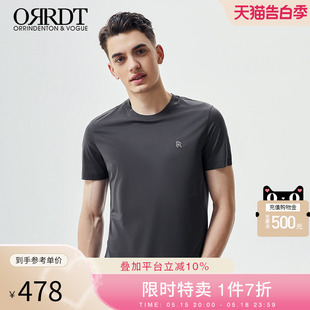 男休闲青年春夏圆领薄款 修身 T恤衣服新款 ORRDT短袖 贴章高级简约