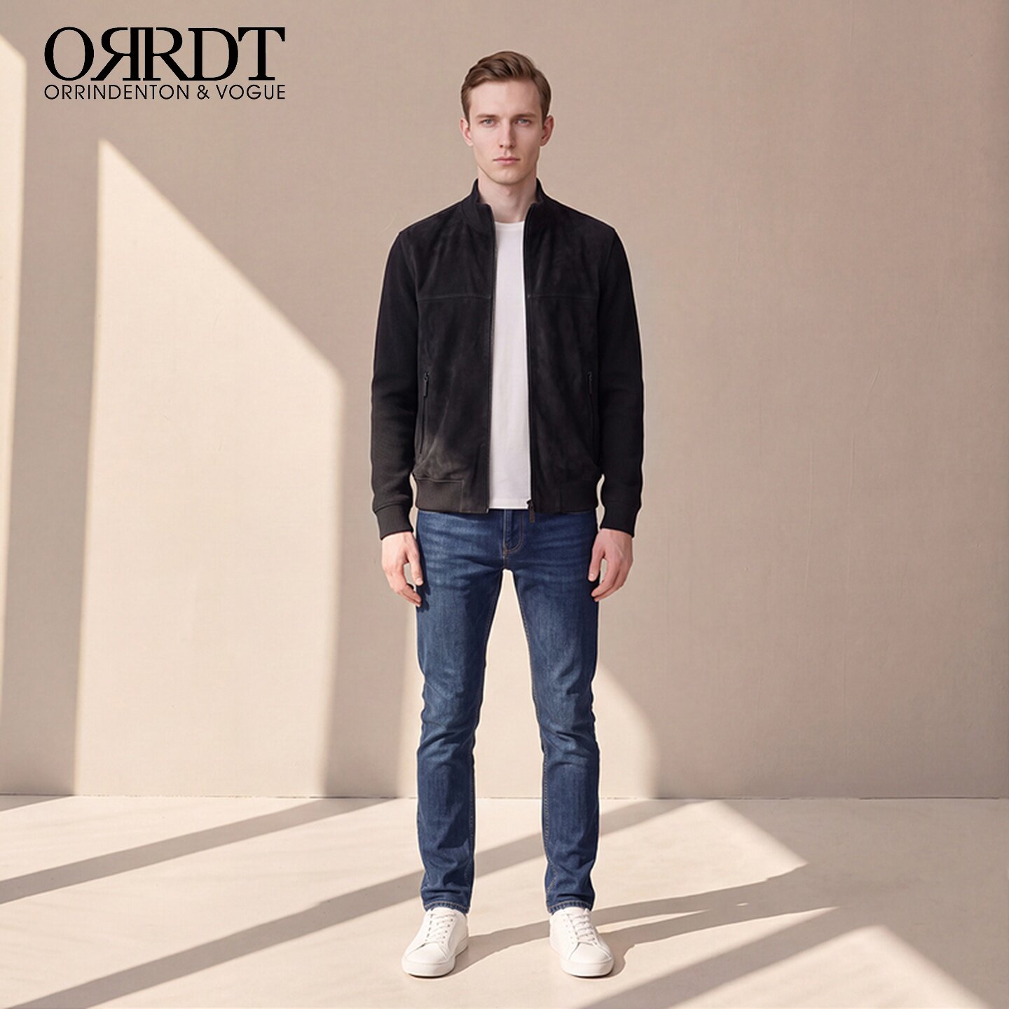 ORRDT澳林丹顿男士黑色立领机车皮衣短款夹克商务休闲外套