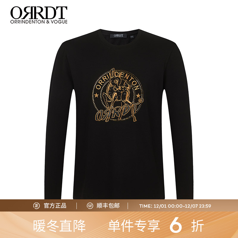 澳林丹顿圆领潮流图案长袖T恤