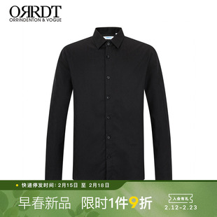 ORRDT澳林丹顿商务穿搭男士长袖衬衫黑色翻领百搭轻奢男装