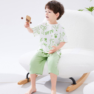 短袖【儿童男童莫代尔家居服小男孩新款2024睡衣夏季七分裤】薄款
