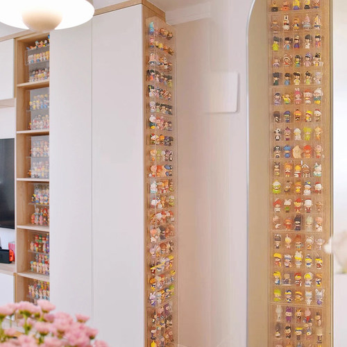 挂墙盲盒收纳展示架实木亚克力