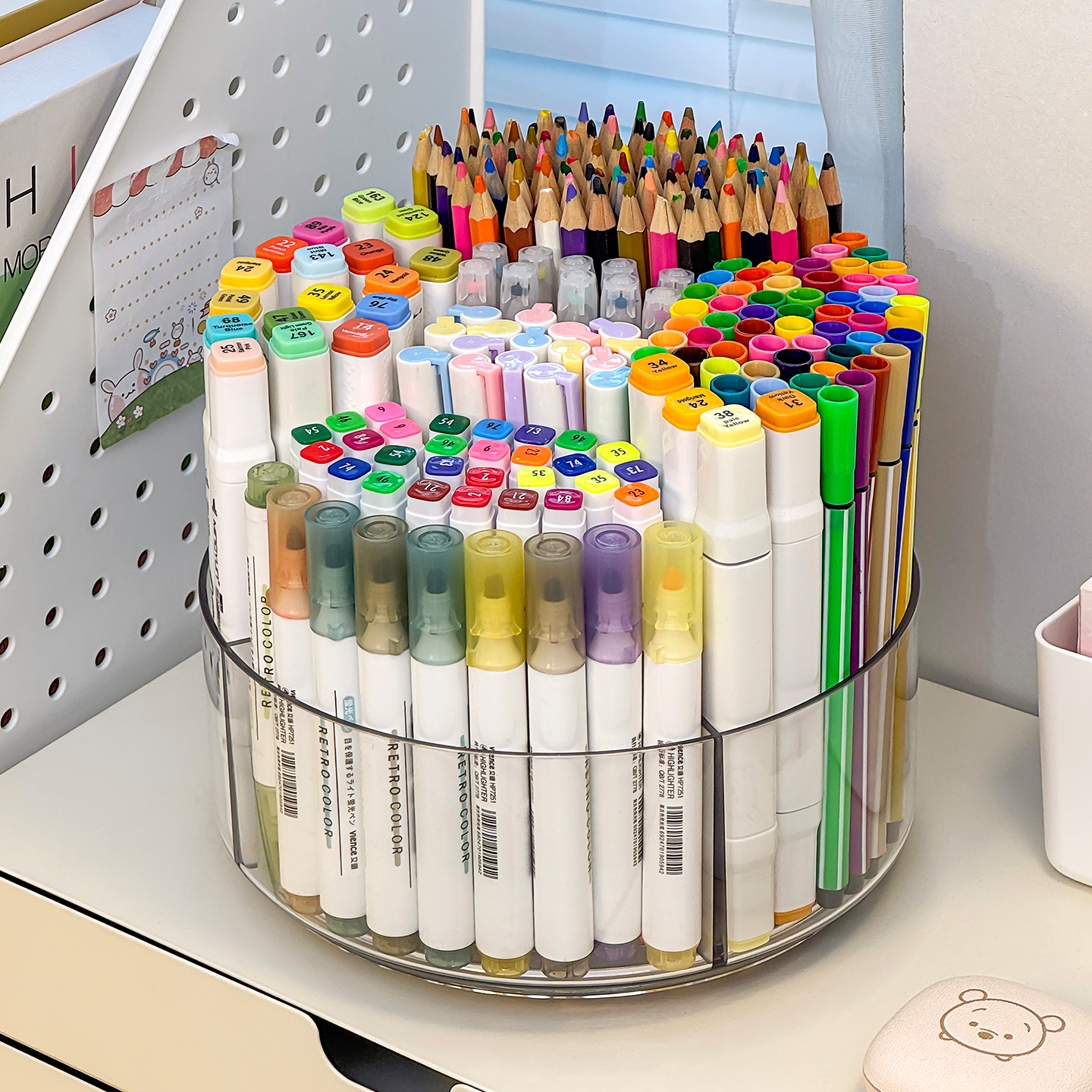 马克笔收纳盒大容量分格旋转笔筒