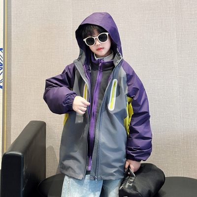 男童冲锋衣外套秋冬三合一可拆卸