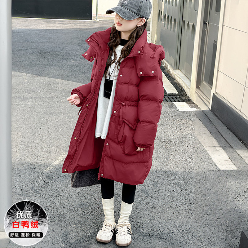 女童羽绒服冬季中长款白鸭绒外套