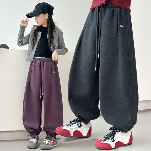 女童裤子加绒加厚秋冬款保暖长裤