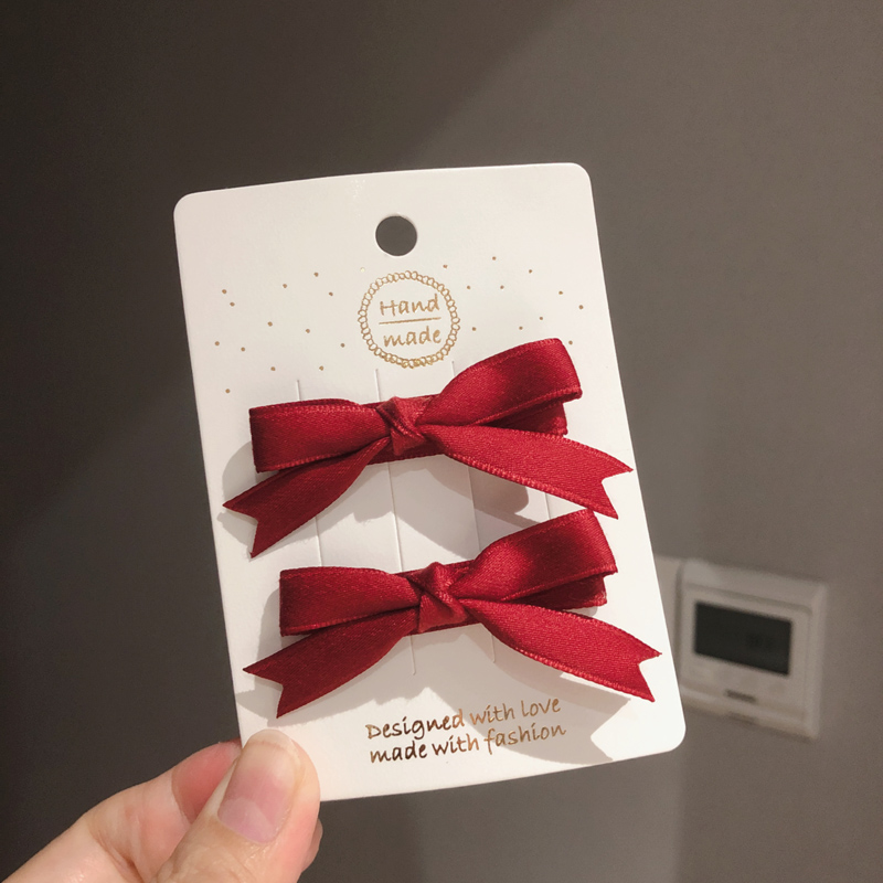 儿童简约酒红蝴蝶结发夹发饰发卡