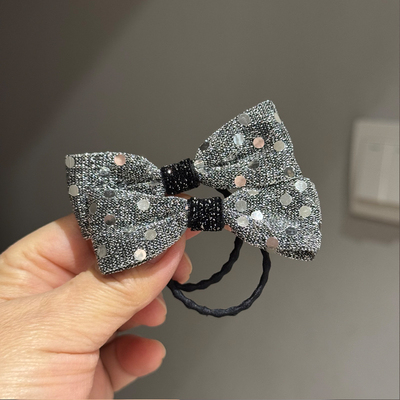 儿童发饰高级感亮片银色蝴蝶结女童发圈发夹气质侧边夹子BB夹头绳