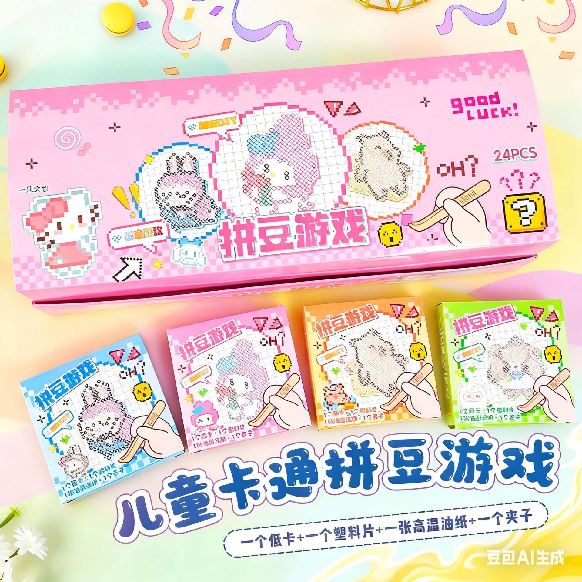 礼盒装像素风卡通拼豆贴纸|儿童