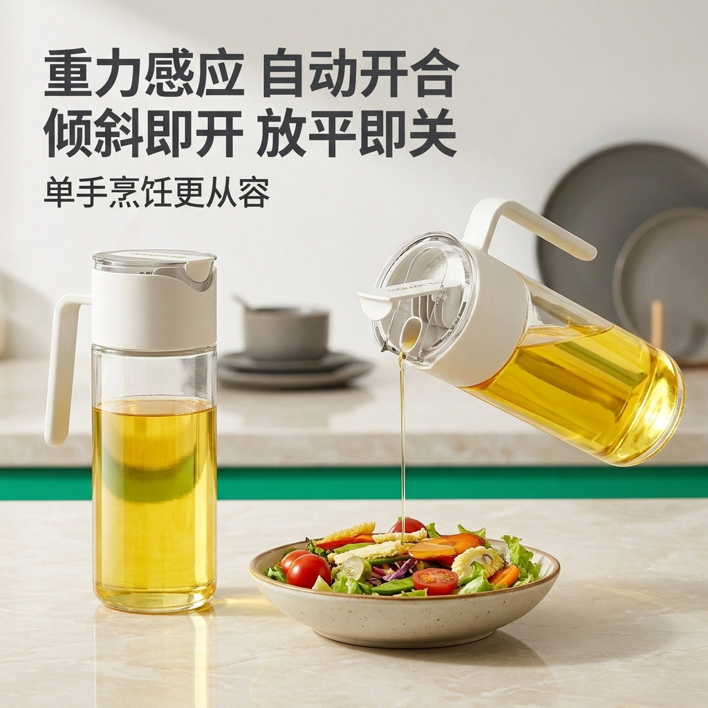 自动开合大容量玻璃油壶家用防漏