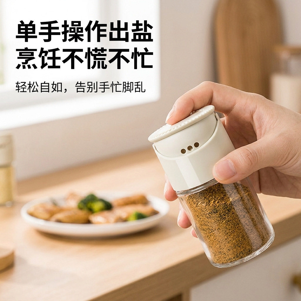 厨房双口径密封玻璃调味盐瓶盐